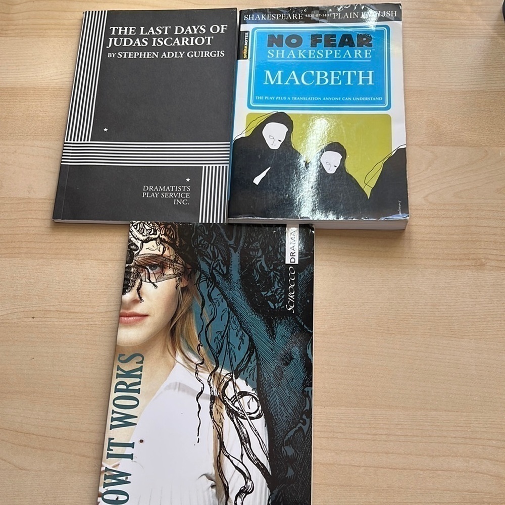 3 Play Books , No Fear Shakespeare,The Last Days of Judas Iscariot,How it Works
